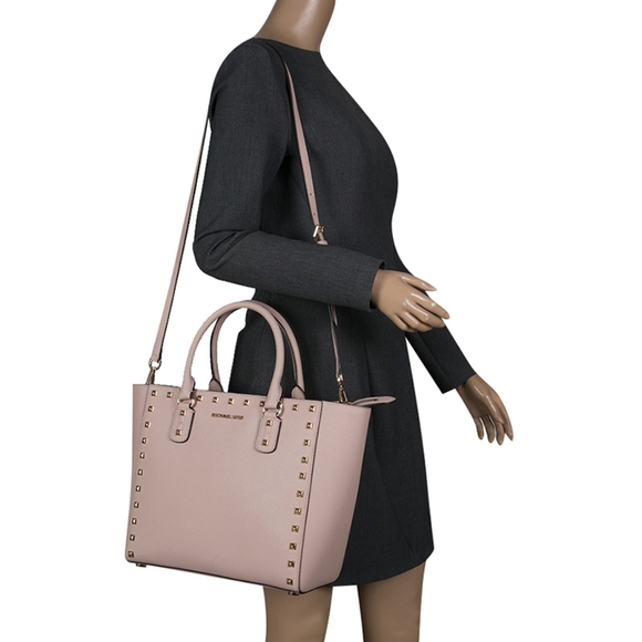 Michael Kros Large Pink Studded Tote Bag With Straps - Picture 1 of 10